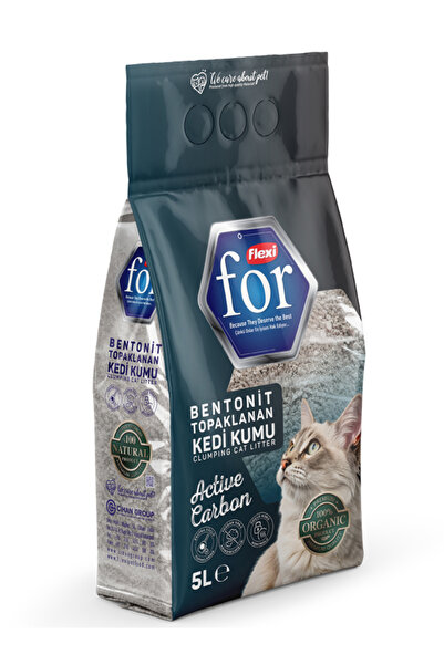 FlexiFor Aktif Karbonlu Bentonit Topaklanan Premium Kedi Kumu 5 L - Tozsuz - Ultra Koku Emici