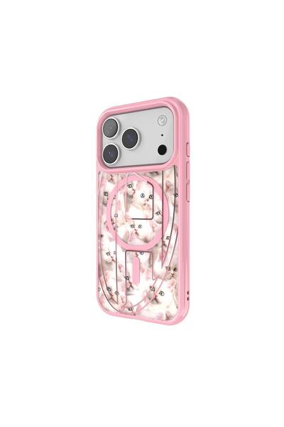 Diesel iPhone 17 Pro Uyumlu Magsafe Destekli Oval D Kedi Desenli Kılıf - Pembe