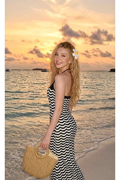 TOFAN TRİKO Modern Patterned Beach Dress