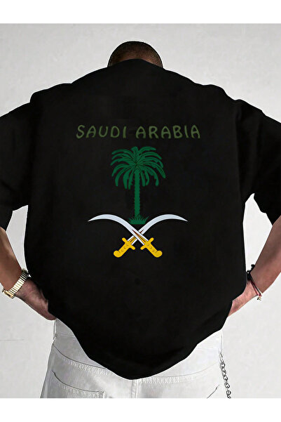 SAUDI قميص قطني 100% للرجال والنساء - تي شيرت فضفاض بياقة دائرية وأكمام قصيرة...