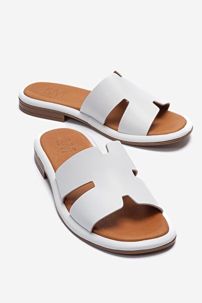 LuviShoes BRIO Дамски чехли от естествена кожа в бял цвят
