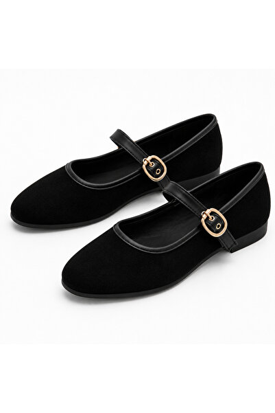 PATRON SHOES حذاء باليه نسائي من جلد الغزال مع إبزيم