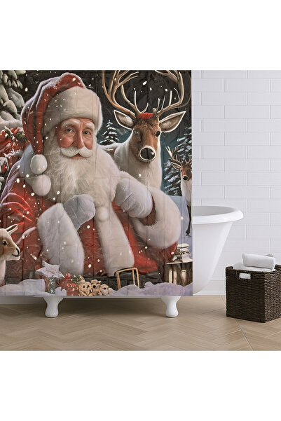 Zumzeria Shower Curtain with Santa Claus Design 180x180cm