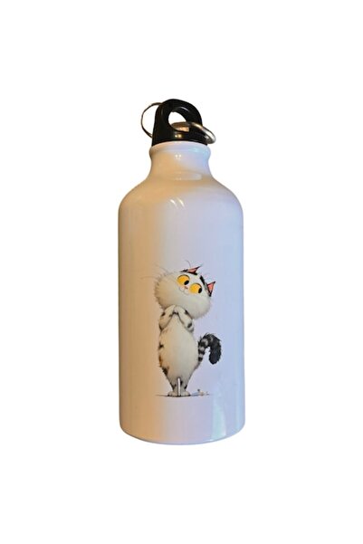 OEM FIBER αλουμινένιο μπουκάλι νερού (500 ml) με καραμπίνερ, σχέδιο γάτας