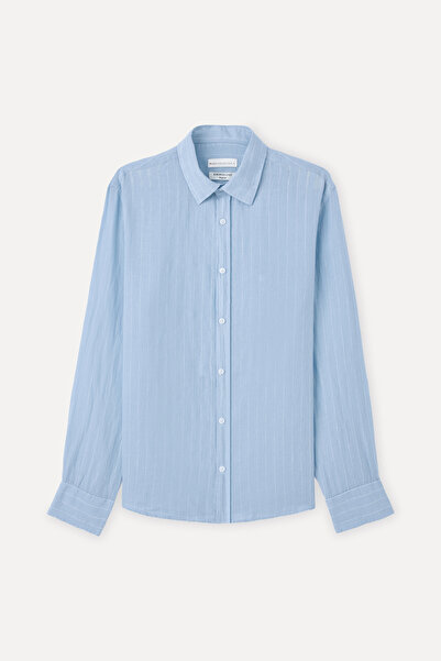 Mudo Men's Blue Striped Regular Fit Long Sleeve Linen Shirt
