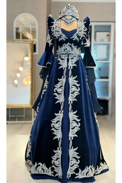 Kaya Hediyelik Lacivert Gümüş Özel Tasarım Kaftan Bindallı 36.40 beden uyumlu