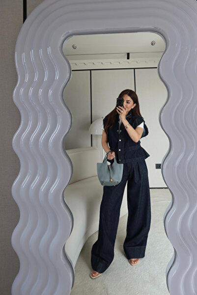 Özge Özgenç Beli Gathered Denim Vest and Trousers Set
