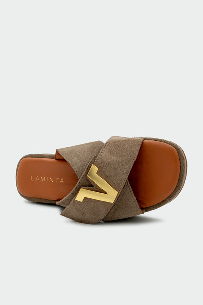 LAMİNTA Porto Gold Accessory Detailed Women's Mink Genuine Leather Slippers