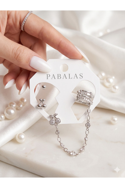 PABALAS Ear Cuff Cartilage Earring Set with Zircon Stone and Chain Dangle Pie...