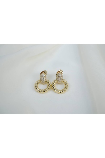 ATELİER TUĞBA Kp392 Stone-Set Hanging Hoop Earrings (Length 21 mm)
