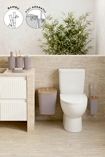 Kitchen Life Lepilni set za kupatilo od pravog bambusa, smeđi, 6 delova, safir