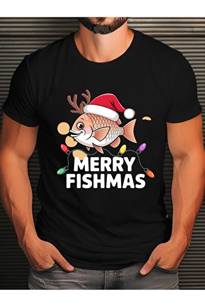 yiou trendy clothing تي شيرت رجالي Fun Fish Christmas