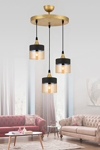 ESSLİGHT Nice 3’lü Sarkıt Eskitme Bal Camlı Modern Salon Mutfak Yatak Odası A...