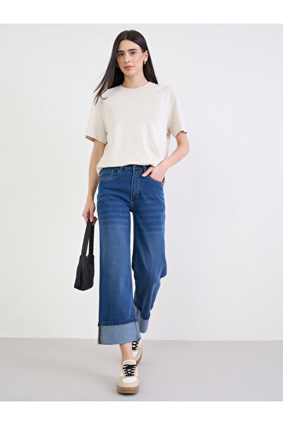 Styli Blue Turn-Up Hem Straight Leg Jeans