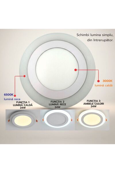 DELIGHT Round bi-color led spotlight 24+12w 3000k & 6500k three-function