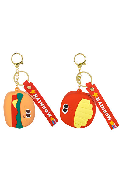 Zumzeria Yellow Wallet with Burger or French Fries Keychain & Handle for Kids...