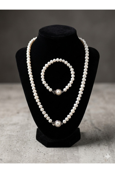 GÜMÜŞ Twojewelry gerçek inci kolye bileklik