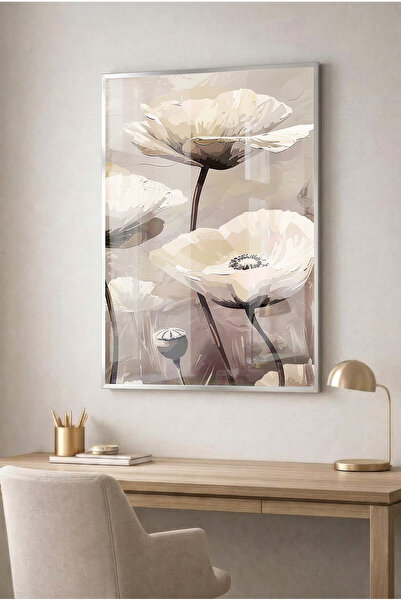 Zevahir Mobilya Dekorasyon Beige and Cream Abstract Floral Glass Painting - S...