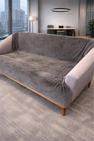 Çeyiz Diyarı Geometric Rabbit Feather Non-Slip Base Sofa Cover 170X215 cm Ant...