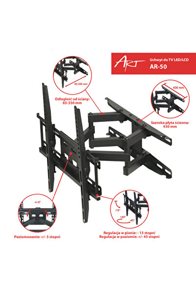 ART Βραχίονας Στήριξης Τηλεόρασης AR-50, 23-60 ίντσες