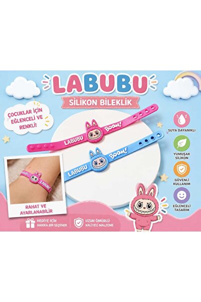 Erenle ticaret Labubu Silicone Waterproof Bracelet Pink and Blue Set of Two C...