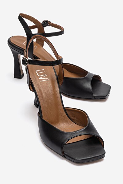 LuviShoes ELVIA Pantofi cu toc din piele naturală pentru femei, piele neagră