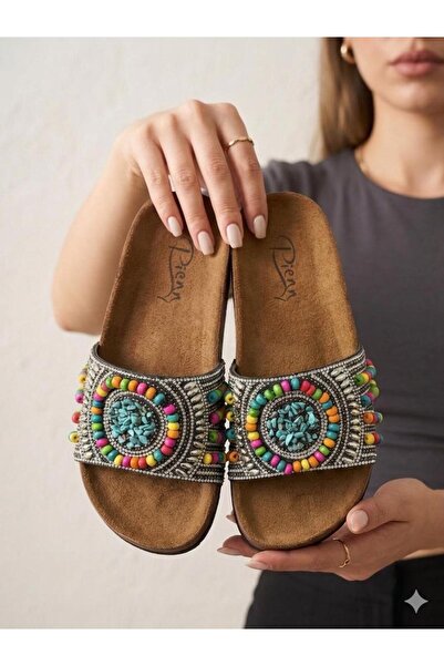 PLN SHOES Pienn Pedli Anatomical Smoked Comfortable Stone Beaded Women's Slip...