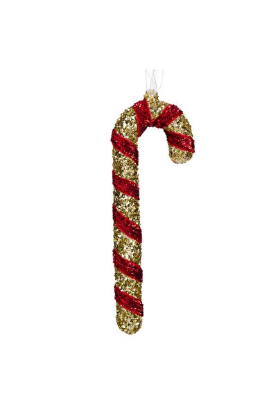 Zumzeria Ornament de Crăciun baston de zahăr cu sclipici, roșu auriu, 12cm