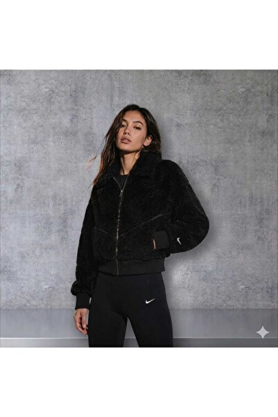 Nike sportswear Essential Bomber sherpa Jacket Kadın Siyah pelus ceket yakamo...