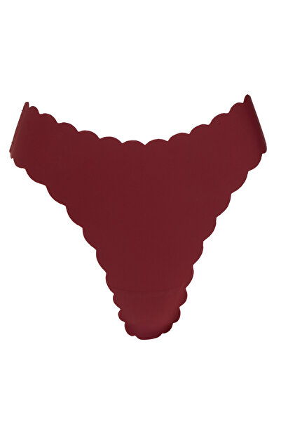 Zumzeria Laser Cut Curved String Panties Burgundy Red