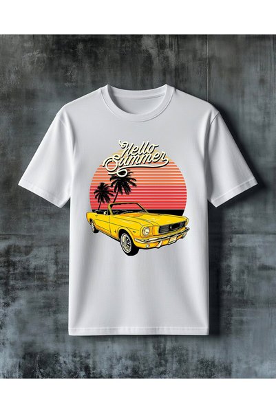 COMVİCHO Hello Summer Sari Araba Printed Oversize T-Shirt