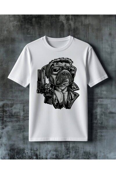 COMVİCHO Kopek Silah Gozluk Printed Oversize T-Shirt