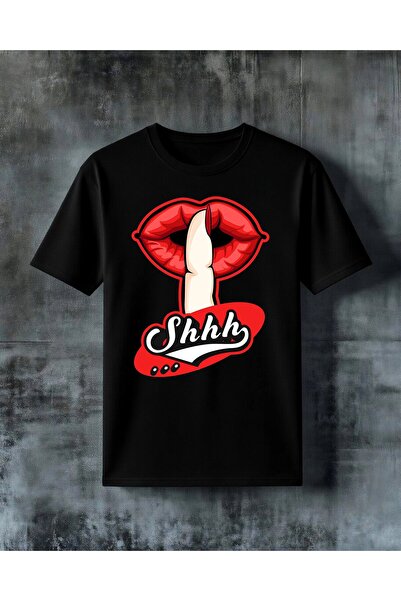 COMVİCHO تي شيرت كبير الحجم مطبوع عليه shh silent