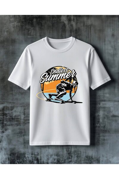 COMVİCHO Endless Summer Skateboard Printed Oversize T-Shirt