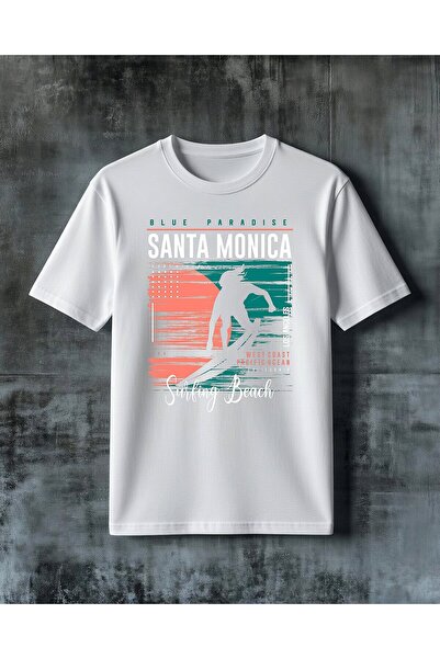 COMVİCHO Blue Paradise Surfing Printed Oversize T-Shirt