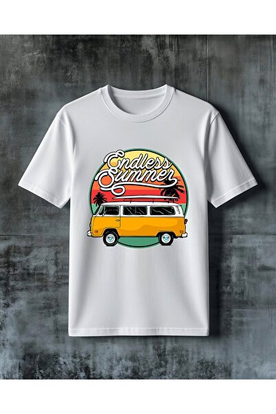 COMVİCHO Endless Summer Minibus Sari Printed Oversize T-Shirt