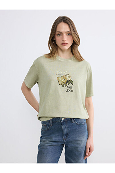 LC Waikiki Tricou pentru femei cu imprimeu Van Gogh, cu guler Roba Zero, Spar...