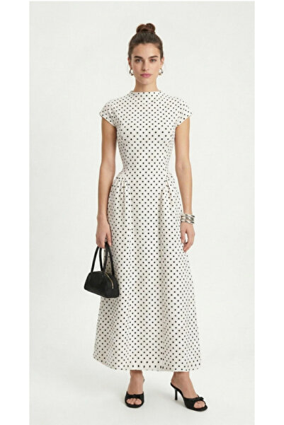 Rowsmen Women's Victorian Back Lace-Up Black and White Polka Dot Long Woven D...