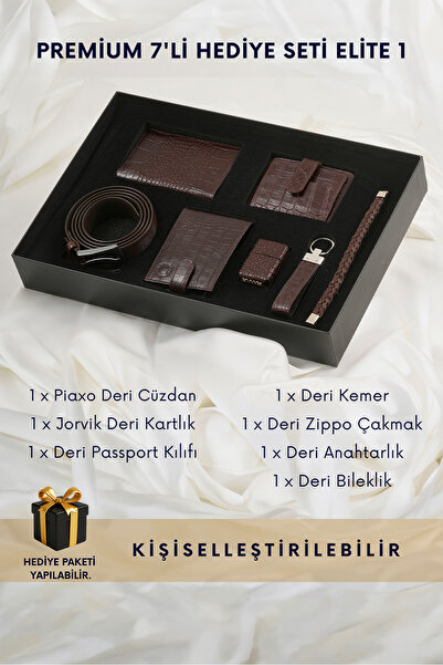CüzCan Elite 1 - 7'li Premium Hakiki Deri Erkek Hediye Seti - Cüzdan, Kemer, ...