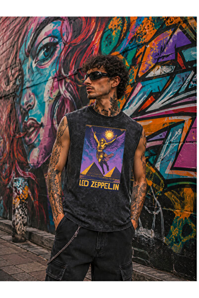 FREAK T-SHIRT Tricou Led Zeppelin Vintage Rock Oversize cu mânecă zero, impri...