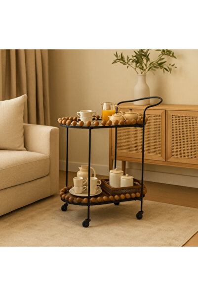 Palma homez Serving Trolley 2 Tiers Glass with Wood Brown Color Size 84*40*70cm