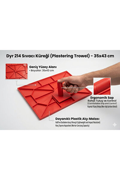 EMİRHANNALBUR Dyr 214 Sıvacı Küreği 35x43 cm Plastik Alçı Malası Ergonomik Sa...