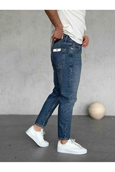 More Black We11 Men's Navy Blue Boyfriend Jean Pants