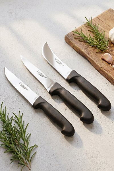 LAZBİSA Silver Eco Serisi 3 lü Mutfak Bıçağı Kurban Et Ekmek Sebze Mutfak Bıç...