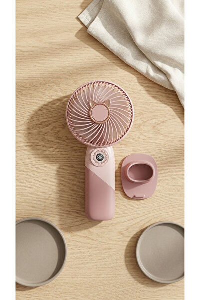 PORLİSMA Mini El Fanı Pembe Gold Detaylı Kompakt Tasarımlı, USB Şarjlı Güçlü ...