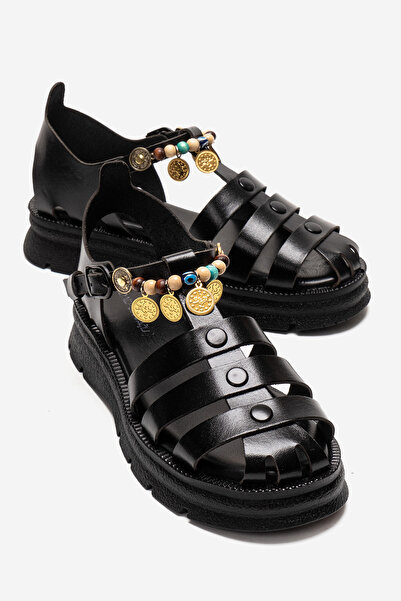 PASSAGE SHOES Women's Genuine Leather Thick Sole Sandals 6369 Black