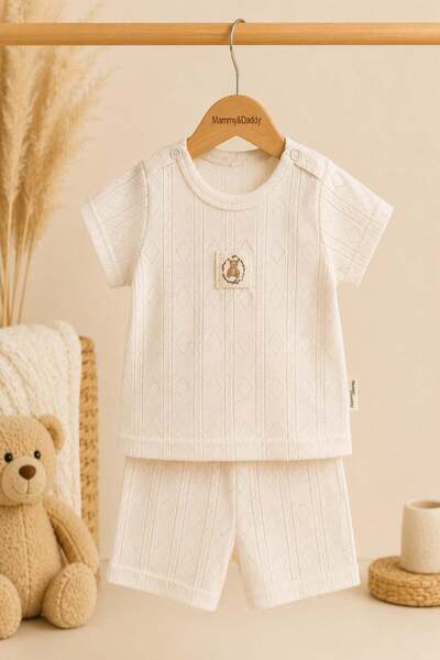 dinamik çocuk Unisex 2-piece baby set with openwork short sleeves and shorts,...