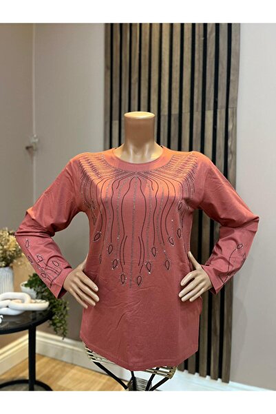 AKMAVİ Women's Middle Age and Above Round Neck Viscose Waterfall Patterned St...