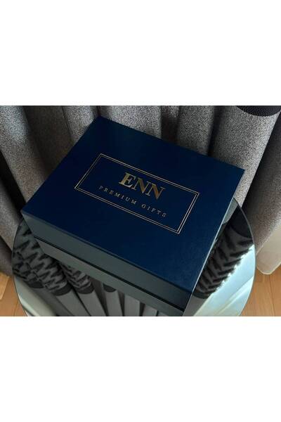 ENN LUXURY P&G Gece Mavisi Deri Kutulu, Fincanlı, 6 Adet Türk Kahvesi Ve 12 A...