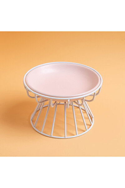 choice2 Pink 1Set (1pc rack + 1pc bowl) ceramic high-rise cat bowl，Easy to Cl...